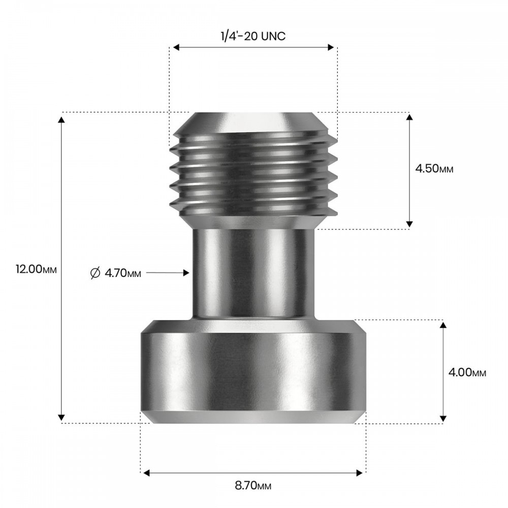 8Sinn 1/4"x20 Hex Screw - Camera Fixing Screw 8Sinn - Kluczowe cechy: Stal nierdzewna Rozmiar i skok gwintu: 1/4 "x20 4