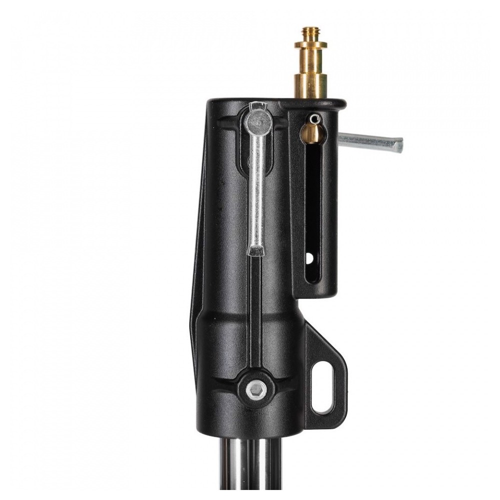 3-sekcyjny statyw niskopodwoziowy Manfrotto - stalowy statyw z przekładnią centralną
Wyposażony w jedną nogę poziomującą