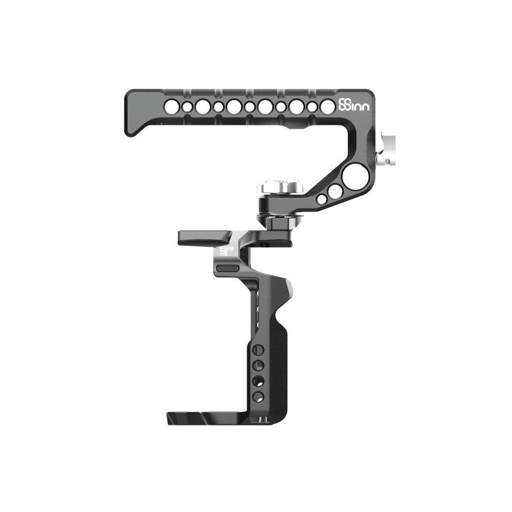 Panasonic GH6 Cage 8Sinn - - Punkty montażowe 1/4" - Punkt ustalający Arri (punkt montażowy 3/8" na górze) - Gwinty M4 (górny