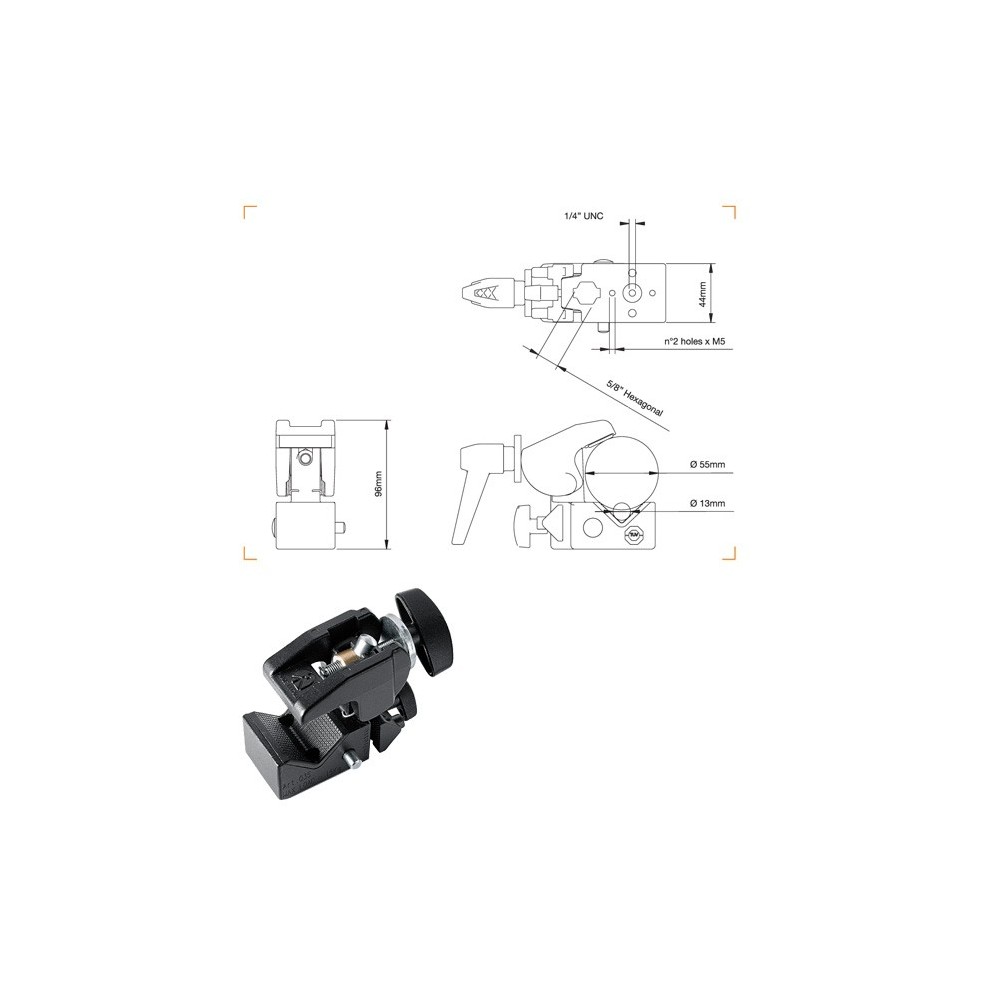 Super-clamp Quick Action Manfrotto - Wysokiej jakości statyw zaciskowy z szybko blokującą szczęką Kompatybilny ze szpilkami, hac