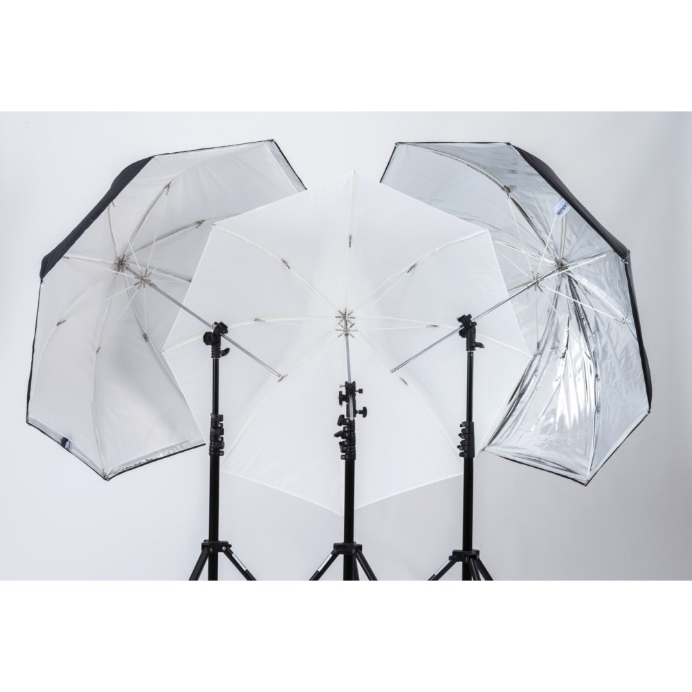 Parasol „wszystko w jednym” srebrny/biały Lastolite by Manfrotto - Białe przezroczyste przestrzelone Przezroczysty przestrzelony